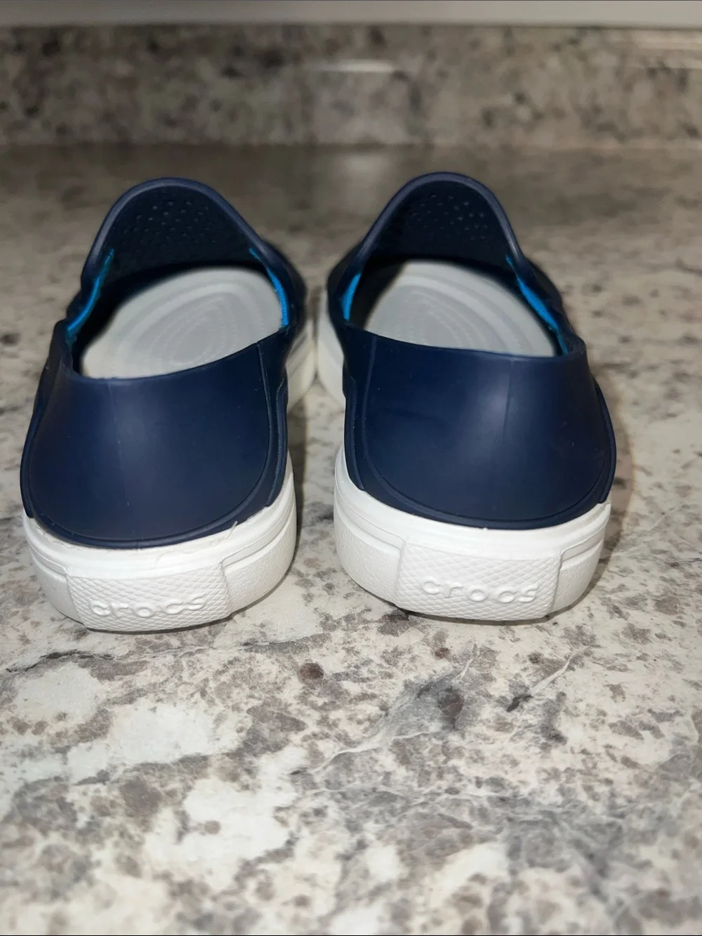 CROCS Kids Navy Slip-On Perforated Sandals with White Sole